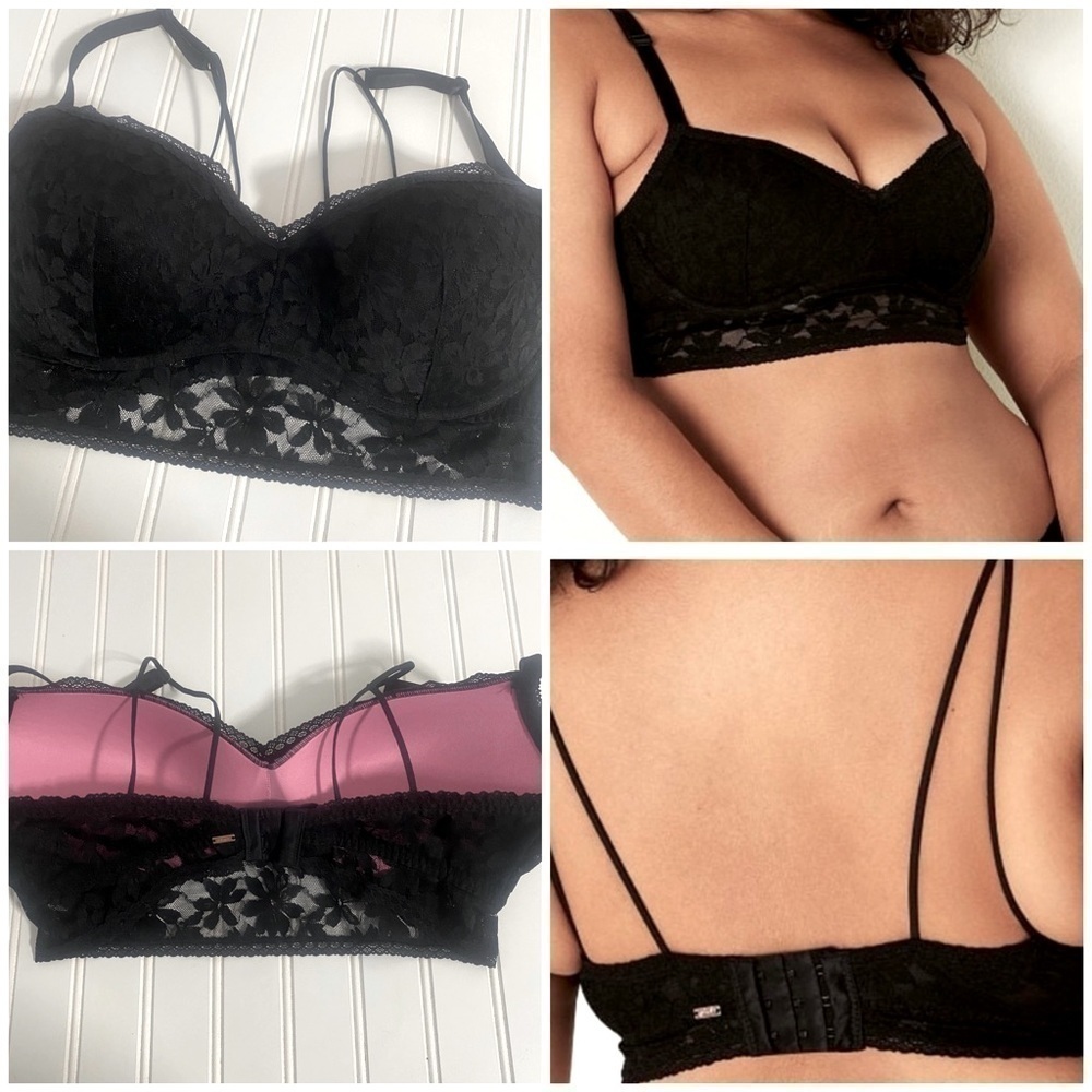 PINK Victorias Secret Bralette Black Lace Push Up Underwire Pullover No Size Tag